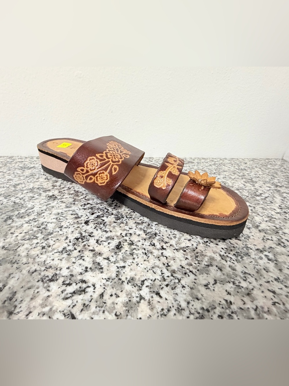 Women’s Brown Floral Leather Slide Sandals mexico sz 5 US sz 8 - Picture 8 of 9